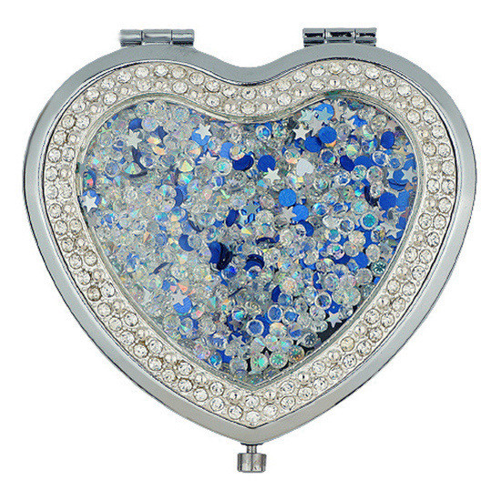 Blue Glitter Shakers Heart Compact Mirror