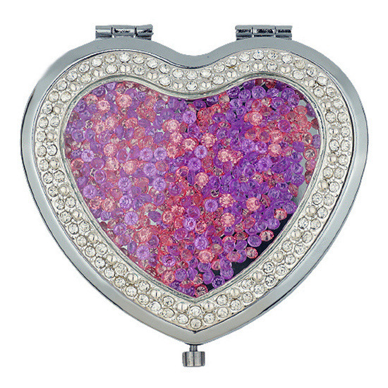 Purple Crystal Shakers Heart Compact Mirror