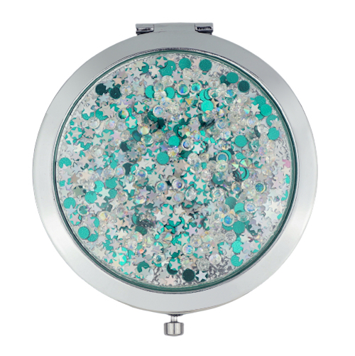 Silver and Green Sparkles Compact Mirror