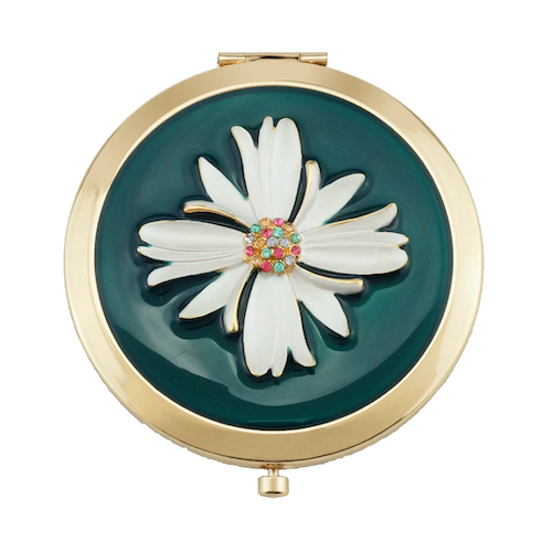 White Floral Compact Mirror for Purse
