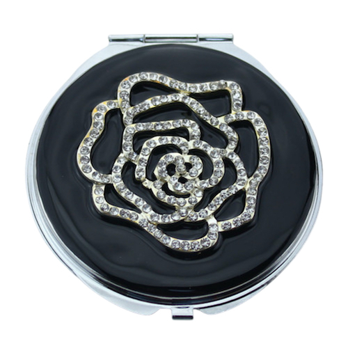 Crystal Rose Purse Compact Mirror