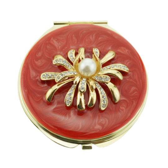Gold Crystal Flower Compact Mirror