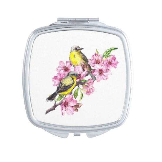 Yellow Bird Print Epoxy Compact Mirror