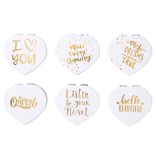 Gold Foil Print Heart-Shaped Compact Mirror