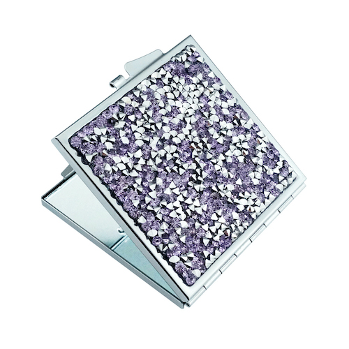 Purple Crystal Square Compact Mirror