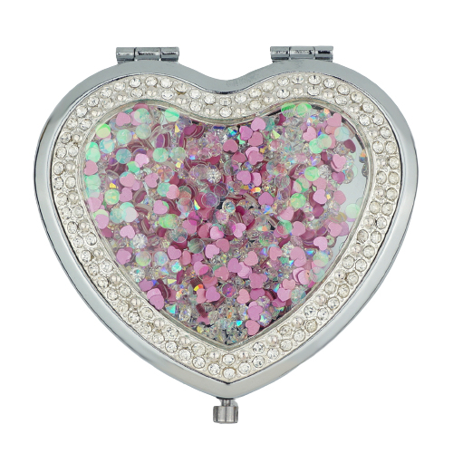 Pink Glitter Shakers Heart Compact Mirror