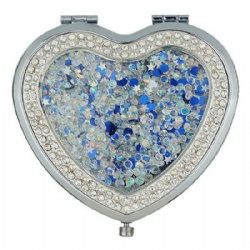 Blue Glitter Shakers Heart Compact Mirror