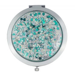 Silver and Green Sparkles Compact Mirror