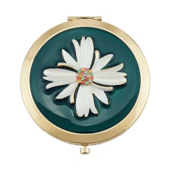 White Floral Compact Mirror for Purse