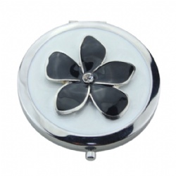 White and Black Floral Compact Mirror
