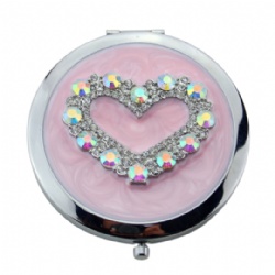 Crystal Heart Design Compact Mirror For Purse
