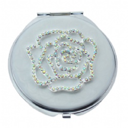 Crystal White Rose Purse Compact Mirror
