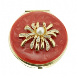 Gold Crystal Flower Compact Mirror