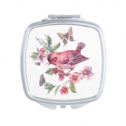 Bird Illustration Print Epoxy Compact Mirror