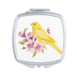 Yellow Bird Print Epoxy Compact Mirror