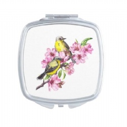 Yellow Bird Print Epoxy Compact Mirror
