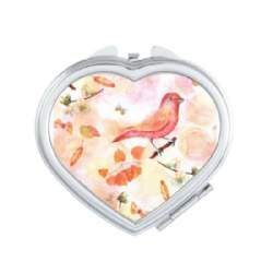 Heart-Shaped Bird Pattern Epoxy Compact Mirror