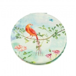 Bird Print Pattern Compact Mirror / PU Leather