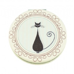 Cat Print Pattern Compact Mirror / PU Leather