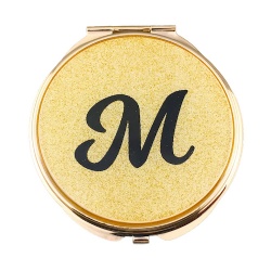 Letter M Round Glitter Compact Mirror