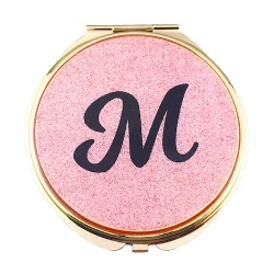 Letter M Pink Glitter Compact Mirror