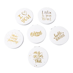 Gold Foil Print Round Leather Compact Mirror