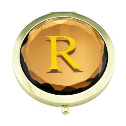 Gold Paint Alphabet R Crystal Glass Compact Mirror