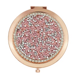 Pink Crystal Round Compact Mirror